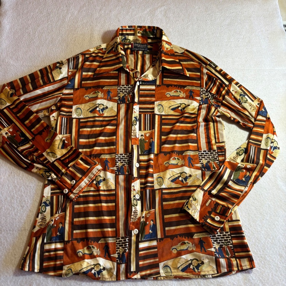 Vintage Brigade by Arrow European‎ Taper Fit Mens L 100% Nylon Button Up Shirt